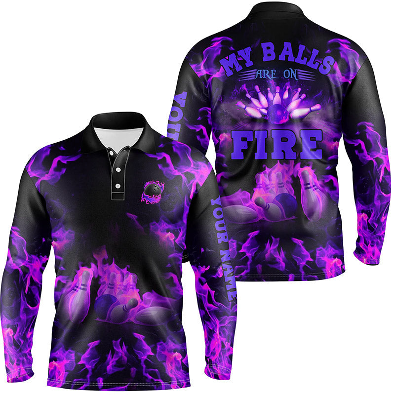 Purple Flame bowling shirt custom my balls are on fire bowling polo shirts for men, bowling jerseys NQS6459