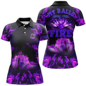 Purple Flame bowling shirt custom my balls are on fire bowling polo shirts for women, bowling jersey NQS6459