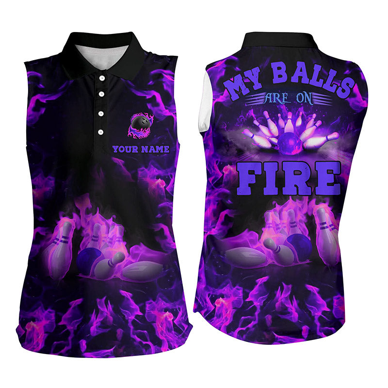 Purple Flame bowling custom my balls are on fire bowling Sleeveless polo shirts, bowling jersey NQS6459