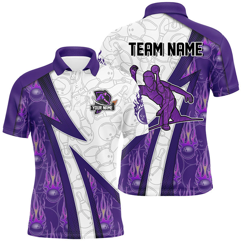 Custom Bowling polo Shirt For men purple flame camo Bowling Jersey, Bowling Team Shirt NQS6462