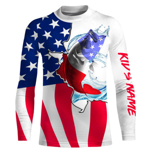 Largemouth Bass fishing American flag patriotic fishing Custom Name 3D tournament fishing shirts UV protection UPF 30+ NQS2540