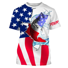 Load image into Gallery viewer, Largemouth Bass fishing American flag patriotic fishing Custom Name 3D tournament fishing shirts UV protection UPF 30+ NQS2540