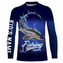 Load image into Gallery viewer, Fishing Makes Me Happy Sturgeon Fishing 3D All Over printed Customized Name Shirts For Adult And Kid NQS312