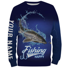 Load image into Gallery viewer, Fishing Makes Me Happy Sturgeon Fishing 3D All Over printed Customized Name Shirts For Adult And Kid NQS312