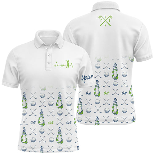 Mens golf polo shirt custom golf clubs pattern white golf tops for men, golf gifts for dad NQS5332