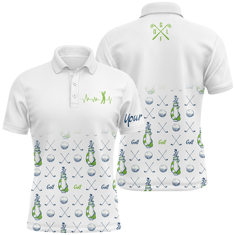 Mens golf polo shirt custom golf clubs pattern white golf tops for men, golf gifts for dad NQS5332