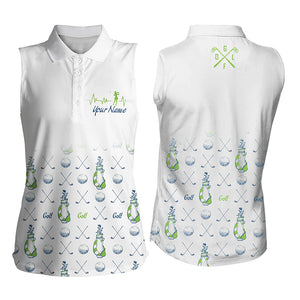 Women sleeveless polo shirt custom golf clubs pattern white golf tops for women, golf gift for mom NQS5332