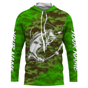 Largemouth Bass Fishing tattoo green camo Custom sun protection fishing shirts for men, women, kid NQS3354