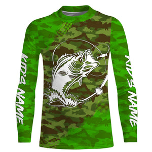 Largemouth Bass Fishing tattoo green camo Custom sun protection fishing shirts for men, women, kid NQS3354