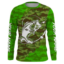 Load image into Gallery viewer, Largemouth Bass Fishing tattoo green camo Custom sun protection fishing shirts for men, women, kid NQS3354