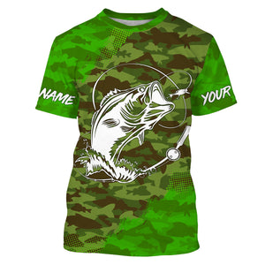 Largemouth Bass Fishing tattoo green camo Custom sun protection fishing shirts for men, women, kid NQS3354