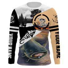 Load image into Gallery viewer, Catfish Fishing Fish On custom performance fishing shirt UV protection UPF 30+ NQS616