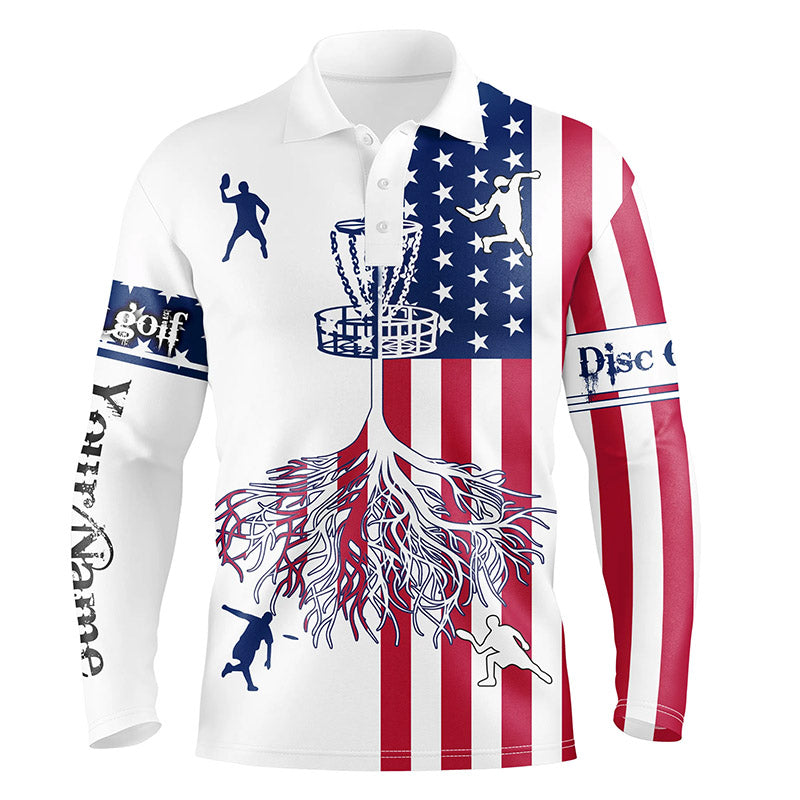 Mens disc golf polo shirts American flag custom name disc golf team shirt, disc golf gifts NQS6898
