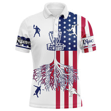 Load image into Gallery viewer, Mens disc golf polo shirts American flag custom name disc golf team shirt, disc golf gifts NQS6898