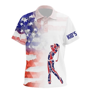 Personalized watercolor American flag patriot golf white Kid golf polos shirt custom golf gifts NQS7206