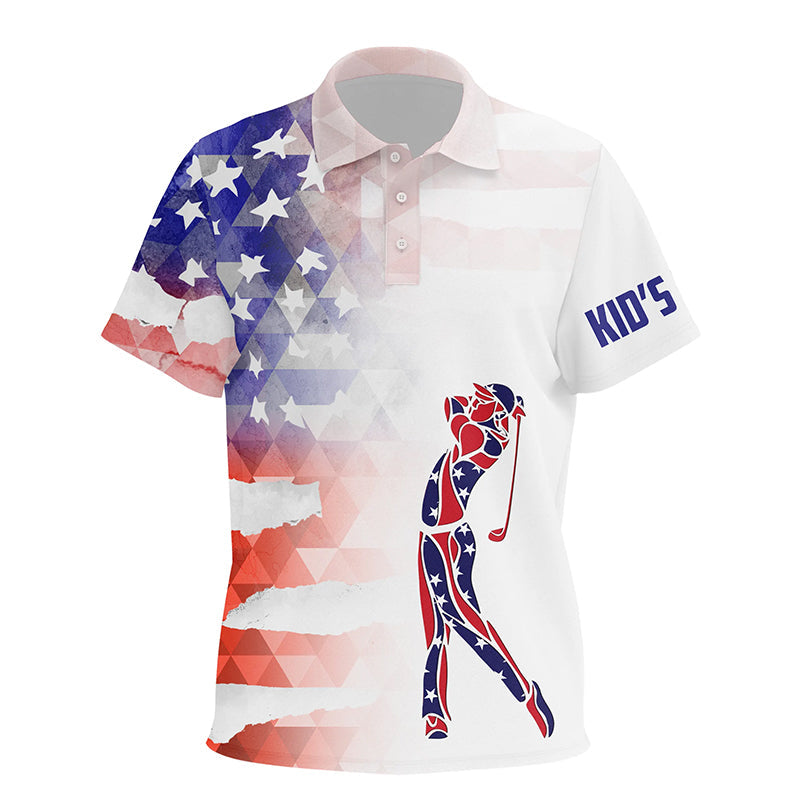 Personalized watercolor American flag patriot golf white Kid golf polos shirt custom golf gifts NQS7206