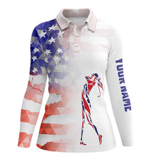 Load image into Gallery viewer, Personalized watercolor American flag patriot golf white Womens golf polo shirts custom golf gifts NQS7206