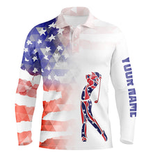 Load image into Gallery viewer, Personalized watercolor American flag patriot golf white Mens golf polo shirts custom golf gifts NQS7206