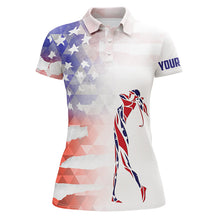 Load image into Gallery viewer, Personalized watercolor American flag patriot golf white Womens golf polo shirts custom golf gifts NQS7206