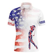 Load image into Gallery viewer, Personalized watercolor American flag patriot golf white Mens golf polo shirts custom golf gifts NQS7206