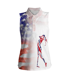 Watercolor American flag patriot golf white Womens sleeveless polo shirts - golf gifts for women NQS7206