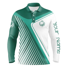 Load image into Gallery viewer, Mens golf polo shirts custom name green and white plaid team mens golf tournament polo shirts NQS5048