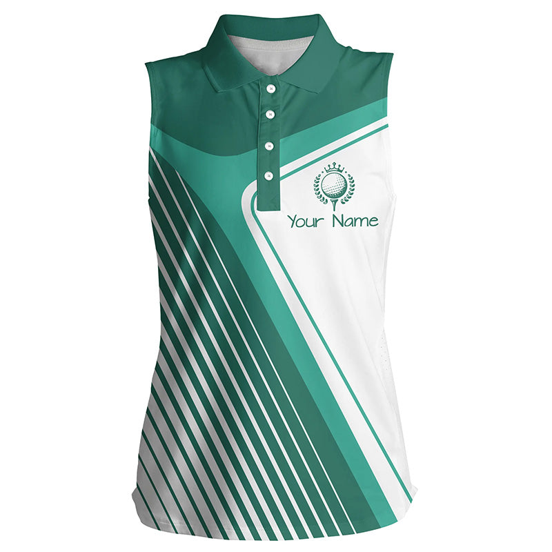 Womens sleeveless polo shirt custom name green and white plaid team womens golf tournament polo shirts NQS5048