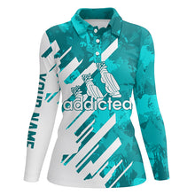 Load image into Gallery viewer, White and turquoise camo golf clubs Women golf polo shirts custom addicted golf tops for ladies NQS6467