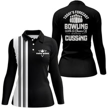 Load image into Gallery viewer, Black white retro bowling polo shirts for women custom Today&#39;s forecast bowling with chance of cussing NQS6908