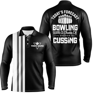 Black white retro bowling polo shirts for men custom Today's forecast bowling with a chance of cussing NQS6908