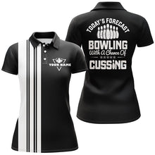 Load image into Gallery viewer, Black white retro bowling polo shirts for women custom Today&#39;s forecast bowling with chance of cussing NQS6908