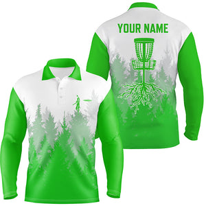 Disc golf hole in the woods Men polo shirts custom name disc golf polo shirts for men | Green NQS4801