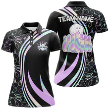 Load image into Gallery viewer, Black Women bowling polo shirt Custom neon camo team league bowling jerseys, gifts for bowlers NQS7210