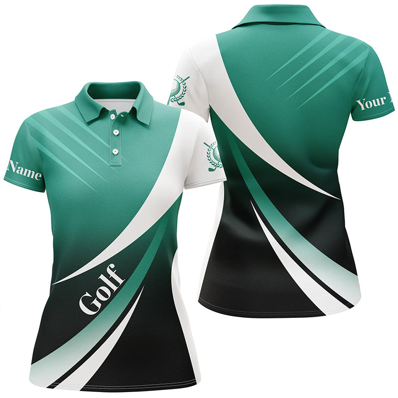 Womens golf polo shirts custom name Green and white golf shirt, tournament golf tops for ladies NQS5077