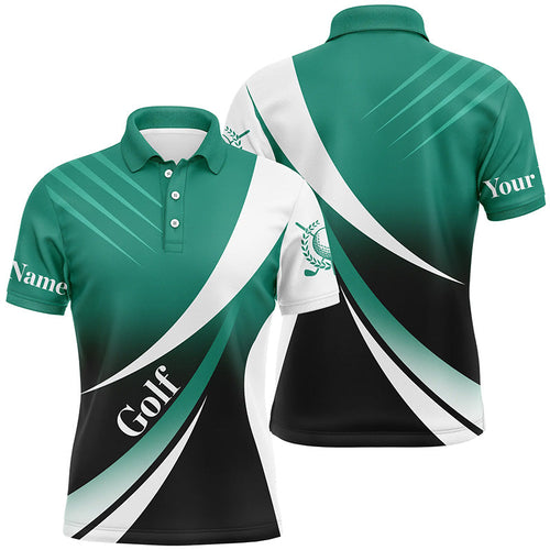 Mens golf polo shirts custom name Green and white golf shirt, tournament golf tops for mens, golf gift NQS5077