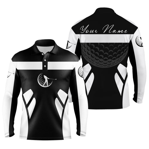 Black & white long sleeve golf shirts for men, best fathers day golf gifts for dad NQS3364