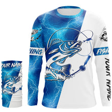 Load image into Gallery viewer, Walleye Fishing tattoo blue lightning Customized Name UV Protection UPF 30+ Fishing jerseys performance apparel NQS2427