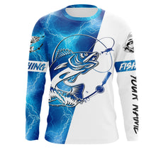 Load image into Gallery viewer, Walleye Fishing tattoo blue lightning Customized Name UV Protection UPF 30+ Fishing jerseys performance apparel NQS2427