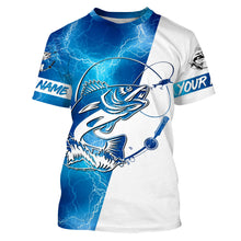 Load image into Gallery viewer, Walleye Fishing tattoo blue lightning Customized Name UV Protection UPF 30+ Fishing jerseys performance apparel NQS2427