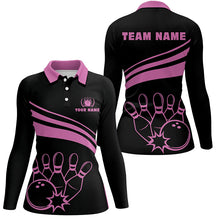 Load image into Gallery viewer, Personalized polo bowling shirts for women, custom black womens bowling shirts team bowl jersey | Pink NQS6923