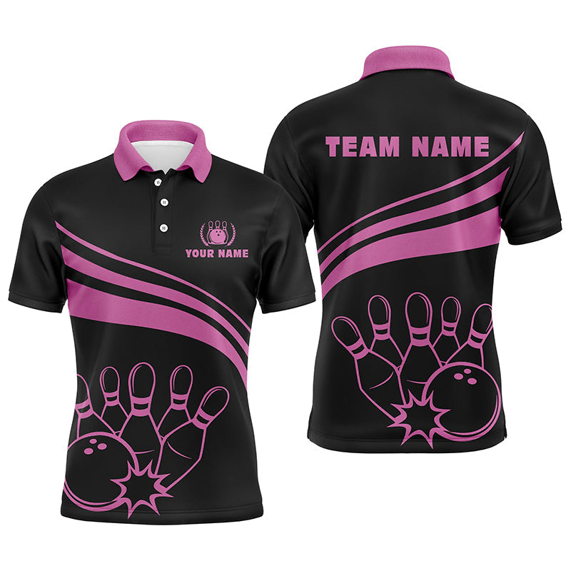 Personalized black bowling polo shirts for men, custom men's bowling shirt team bowling jerseys | Pink NQS6923