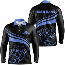 Load image into Gallery viewer, Personalized black bowling polo shirts for men, custom men&#39;s bowling shirt team bowling jerseys | Blue NQS6924