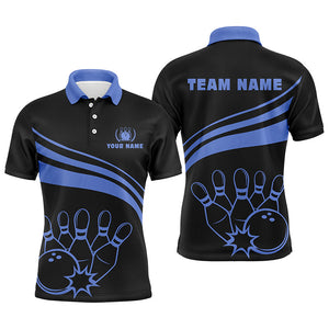 Personalized black bowling polo shirts for men, custom men's bowling shirt team bowling jerseys | Blue NQS6924