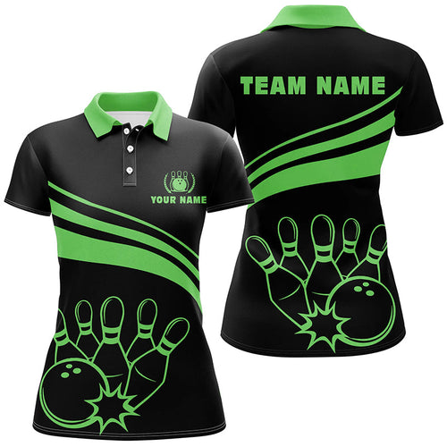 Personalized polo bowling shirts for women, custom black womens bowling shirts team bowl jersey| Green NQS6925