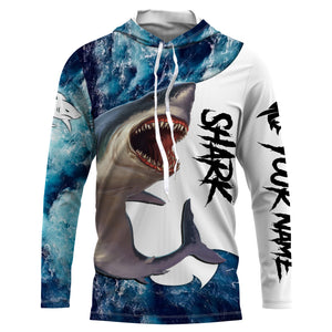 Shark Fishing blue ocean sea wave camo Custom long sleeve performance fishing jerseys shirts NQS3368