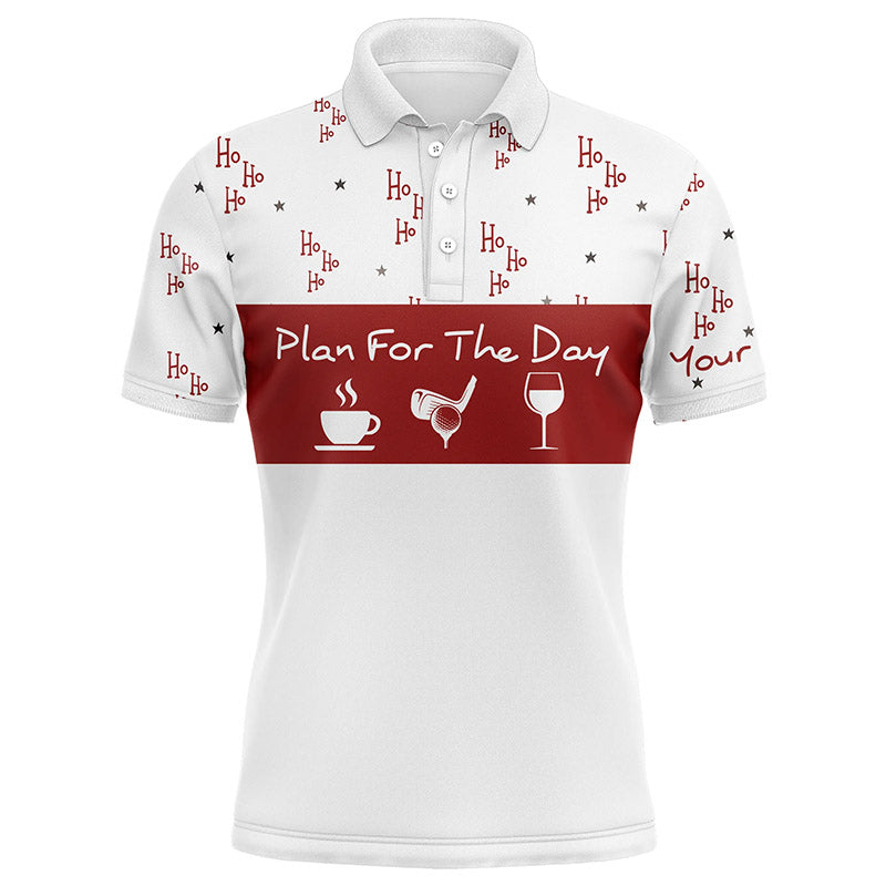 Funny Mens golf polo shirts Christmas ho ho ho pattern custom name plan for the day coffee golf wine NQS4218