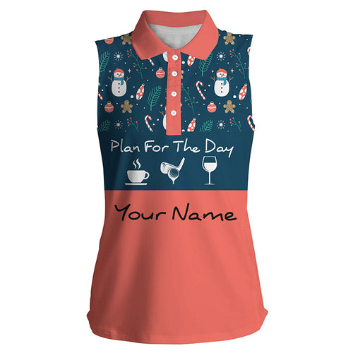 Womens sleeveless polo shirt Christmas pattern snowman custom name plan for the day coffee golf wine NQS4220