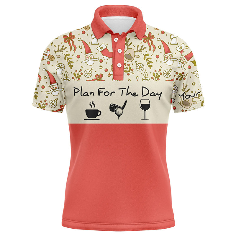 Funny Mens golf polo shirts lovely Christmas pattern custom name plan for the day coffee golf wine NQS4221