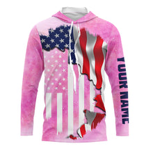 Load image into Gallery viewer, American Flag Universe patriotic Custom performance shirts, personalized pink galaxy fishing gift NQS2558