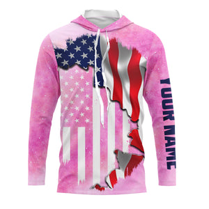 American Flag Universe patriotic Custom performance shirts, personalized pink galaxy fishing gift NQS2558